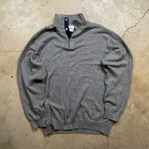 Lacoste Sweater Mens 7 Xtra Large Grey Knit Quarter Zip Mock Neck Logo